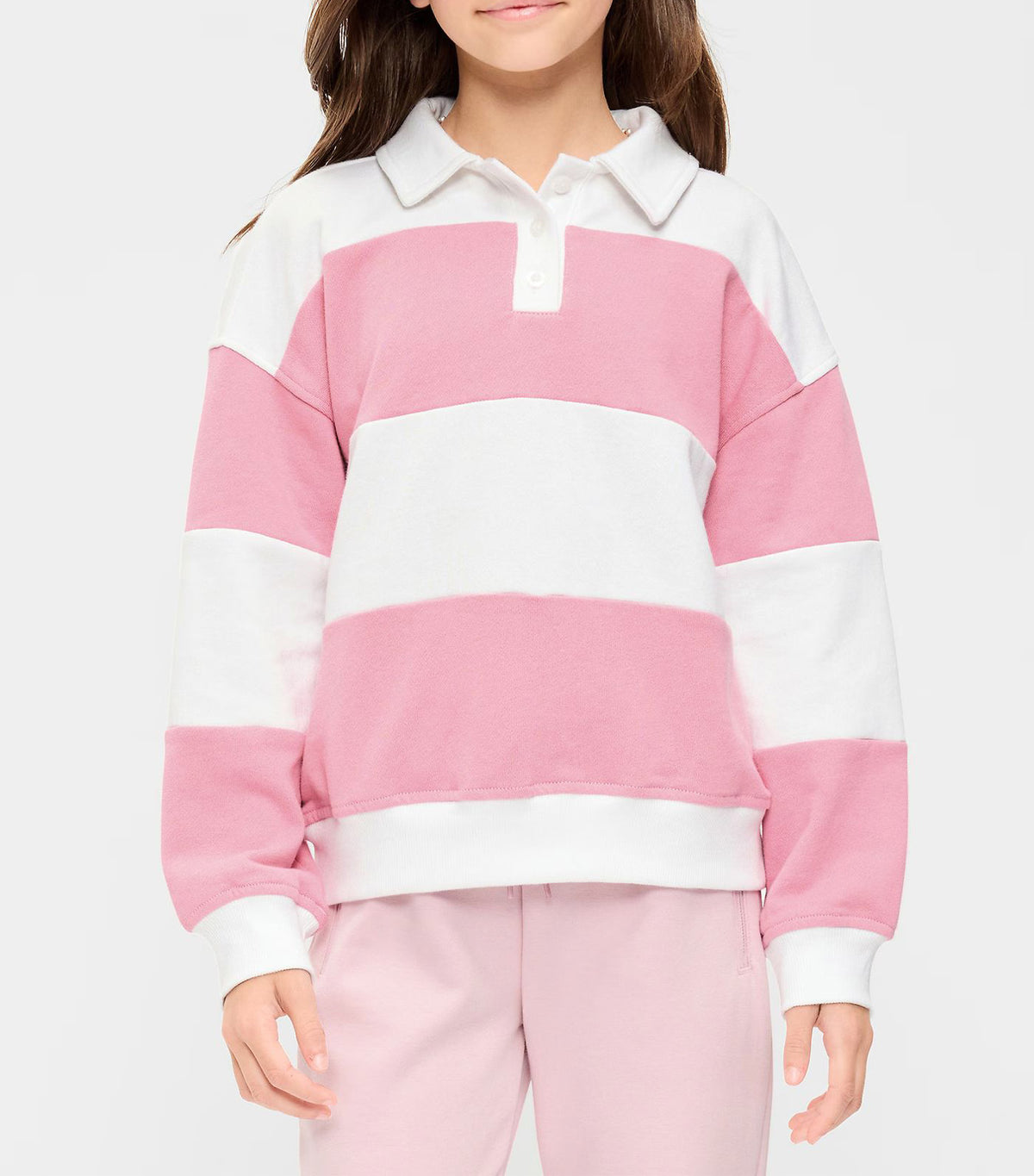 Oversized Long-Sleeve Collared Fleece Sweatshirt for Girls Pressed Flower