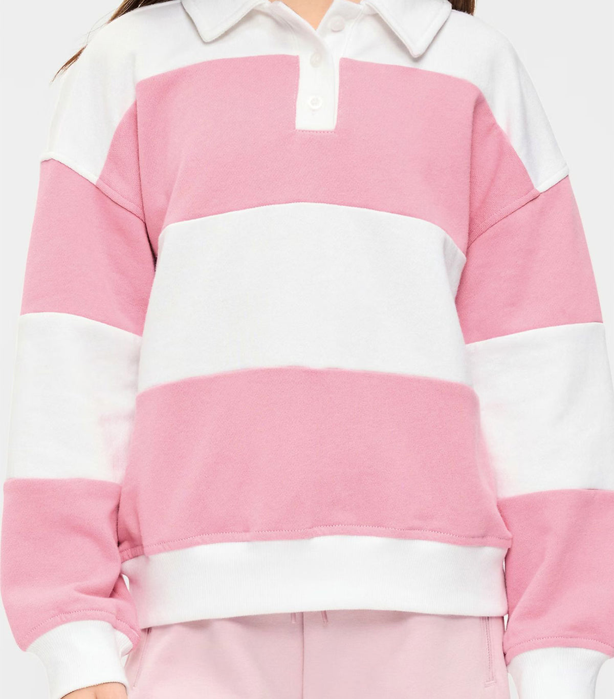 Oversized Long-Sleeve Collared Fleece Sweatshirt for Girls Pressed Flower