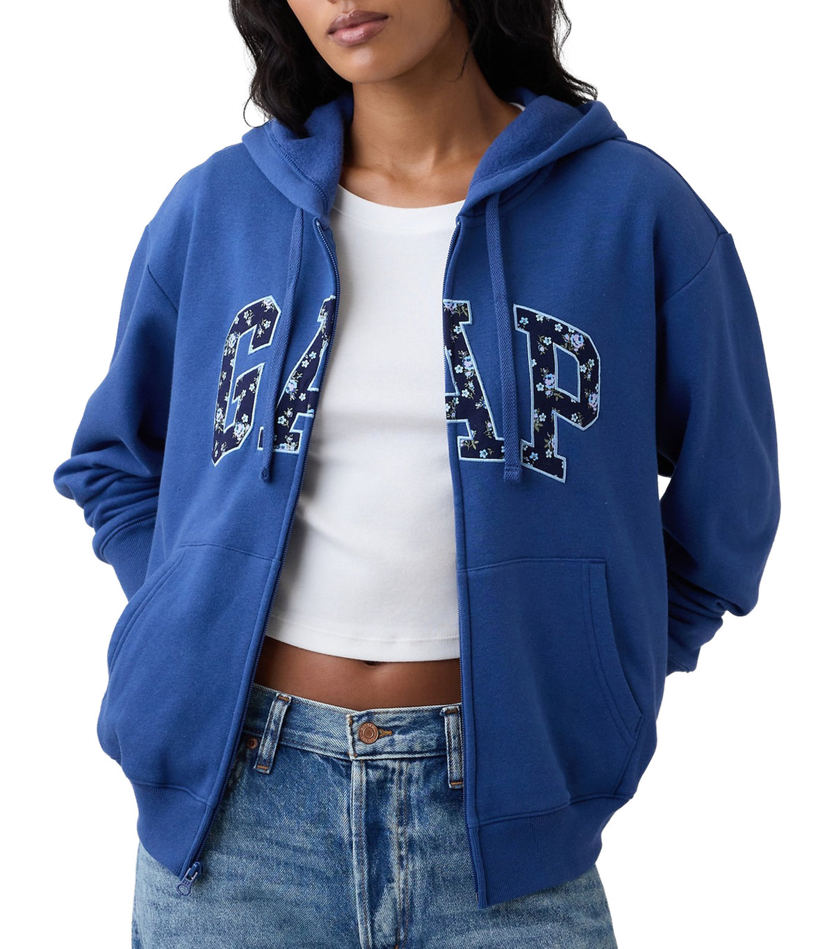 Relaxed Logo Zip Hoodie Blue Track