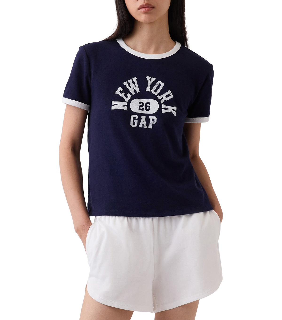 New York Logo Ringer T-Shirt Navy Uniform