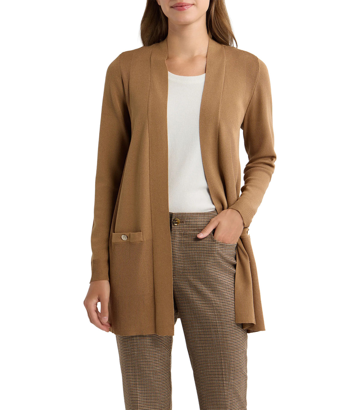 Pacifica Open Neck Long Sleeve Cardigan Sweater Vicuna