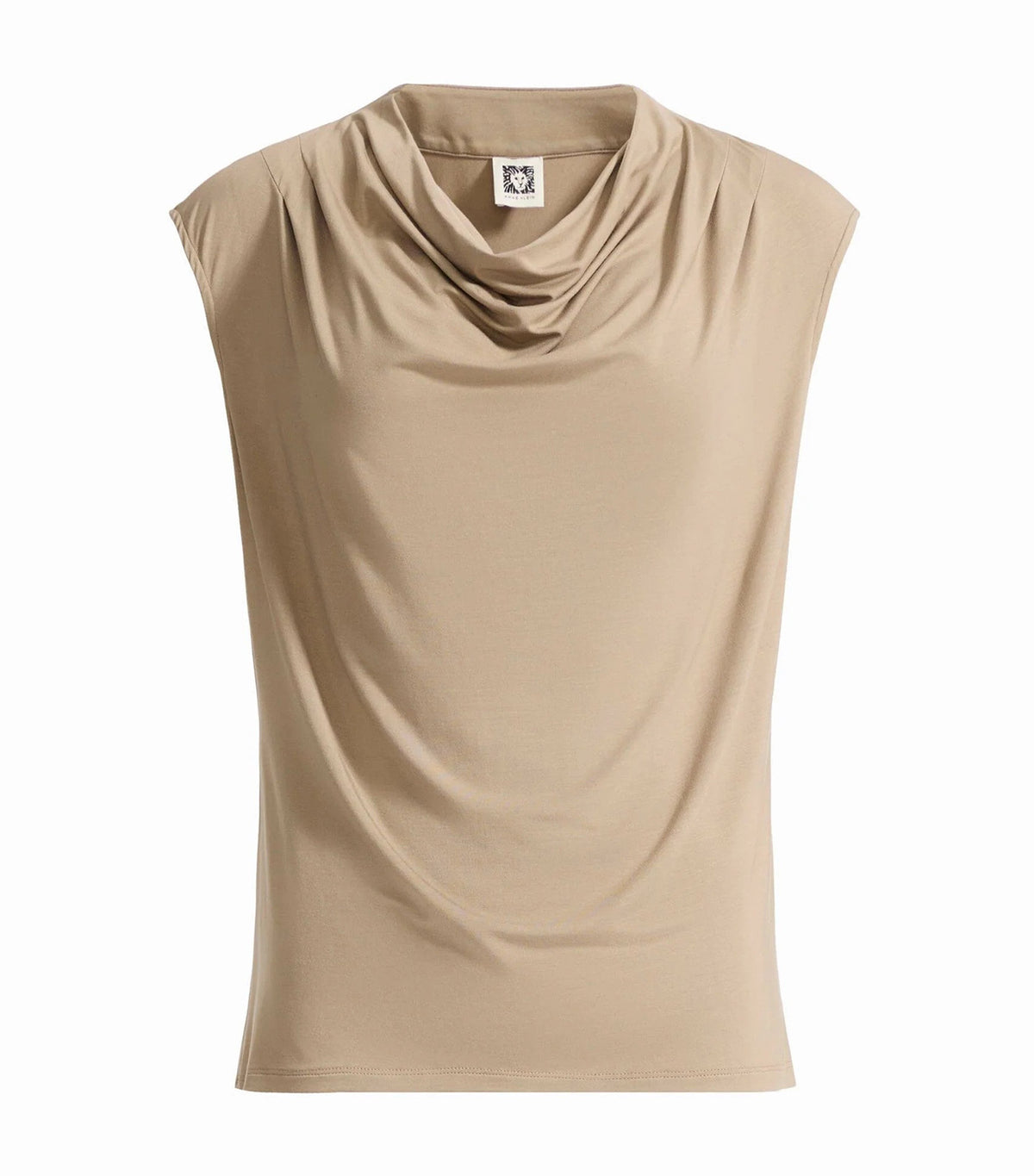 Sleeveless Extended Shoulder Cowl Neck Knit Top Natural