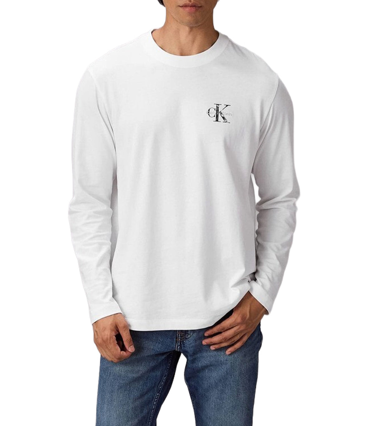 Long-Sleeve Distress Monologo Graphic Tee Bright White