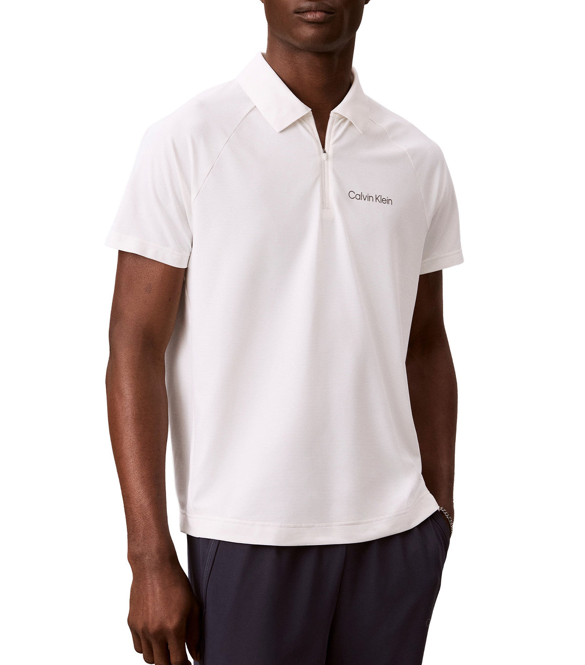 Pique Zip Polo Shirt Classic White