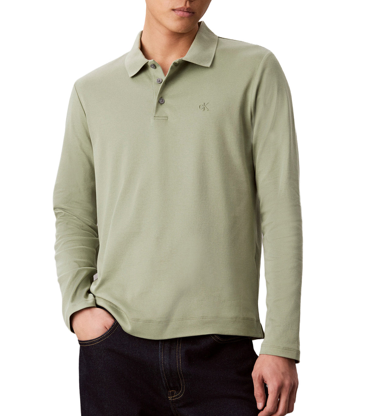Long-Sleeve Slim Sleek Interlock Polo Oil Green