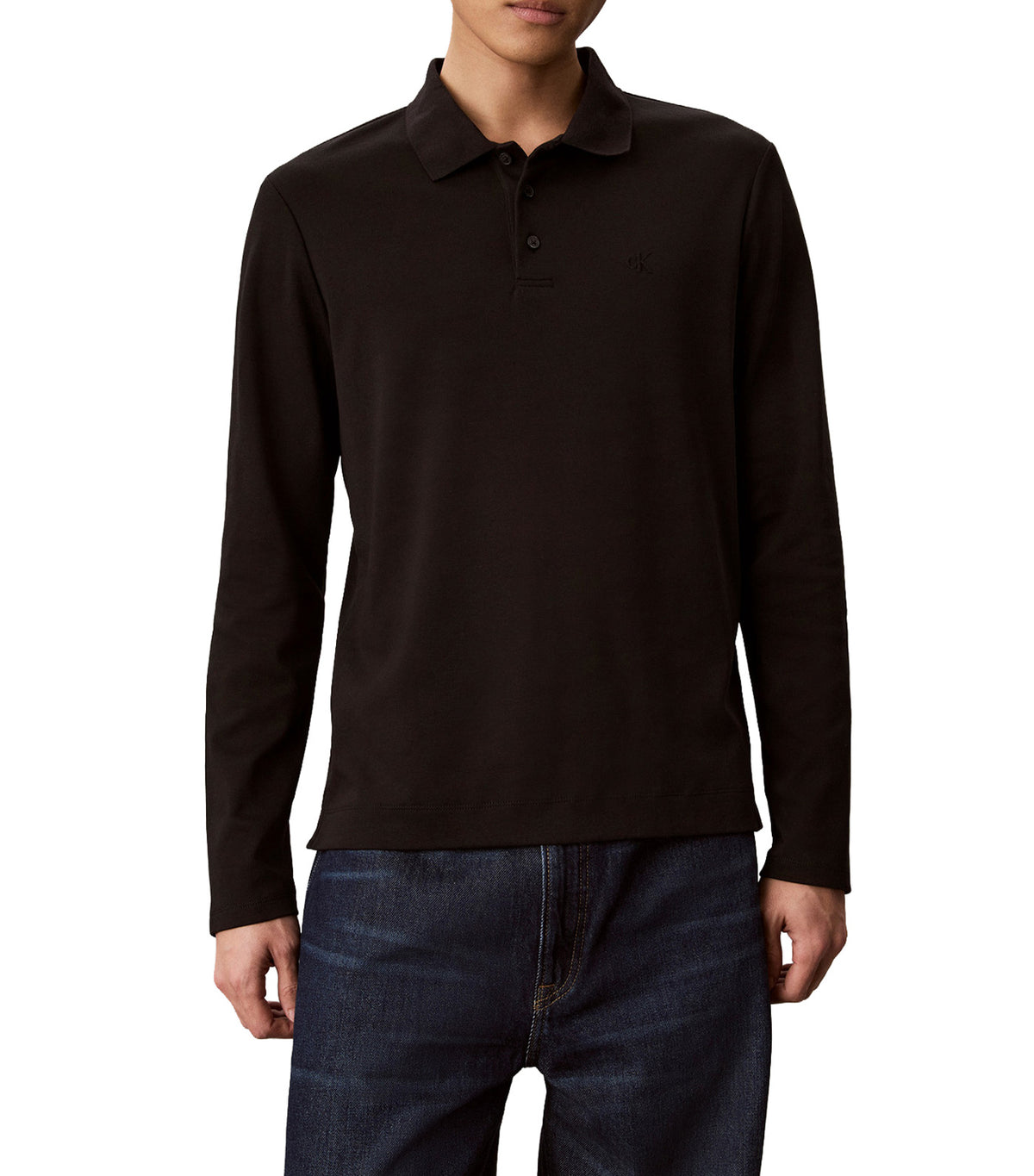 Long-Sleeve Slim Sleek Interlock Polo Black