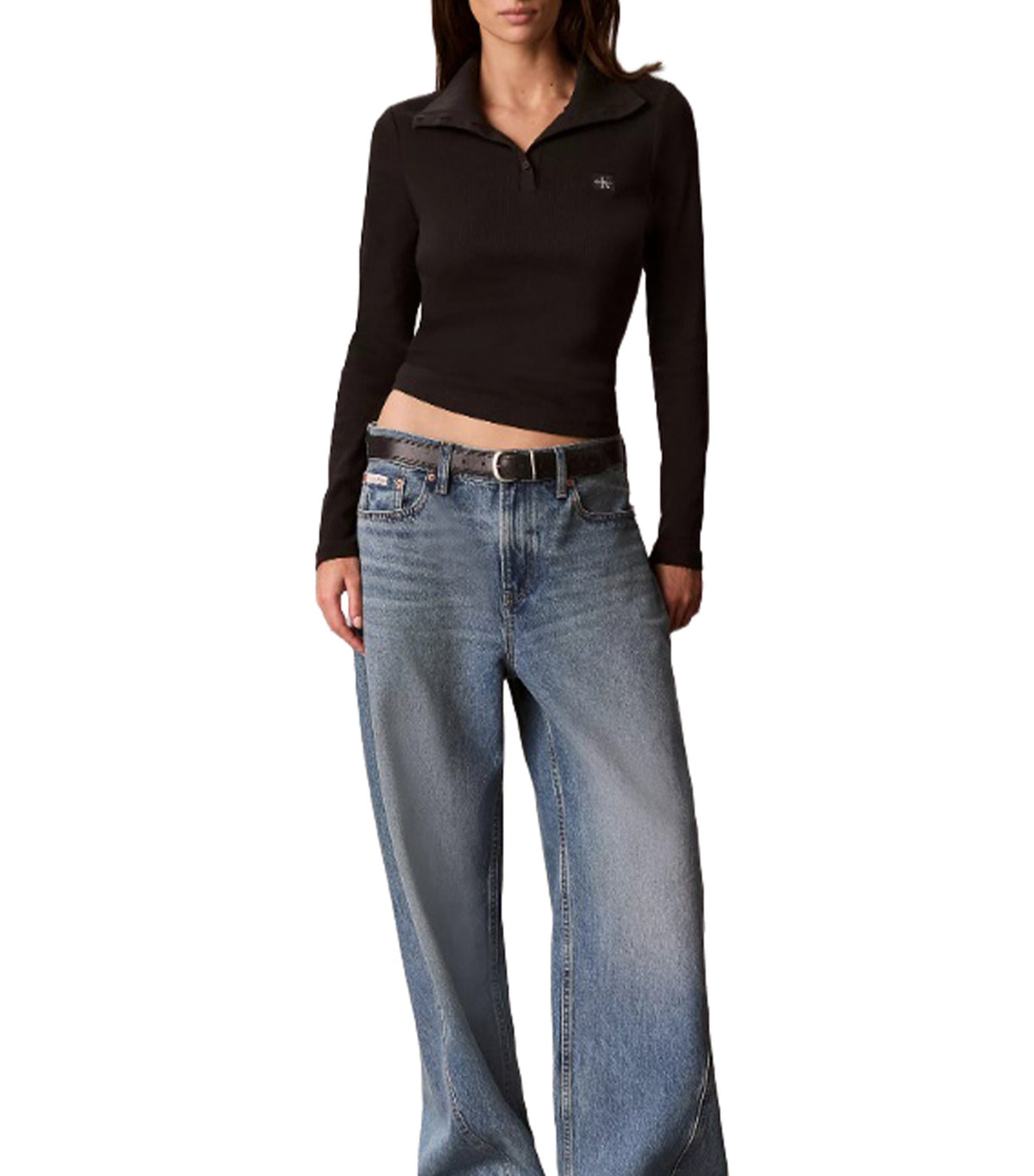 Woven Henley Turtleneck Black