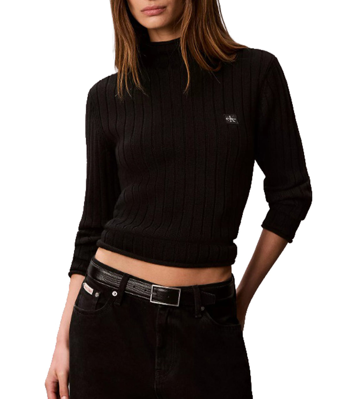 Woven Label Turtleneck Sweater Black