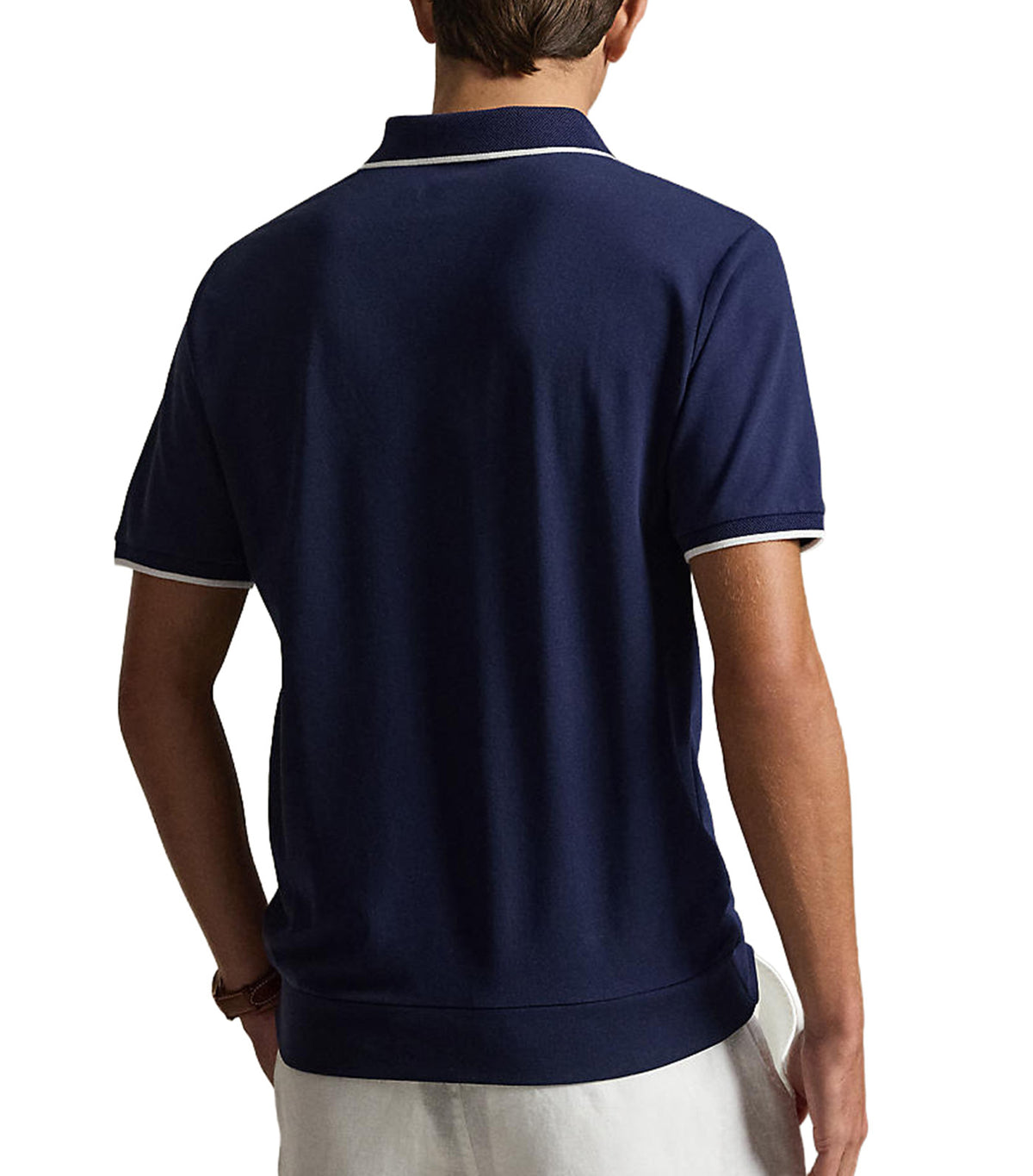 Men's Classic Fit Stretch Mesh Zip Polo Shirt Navy