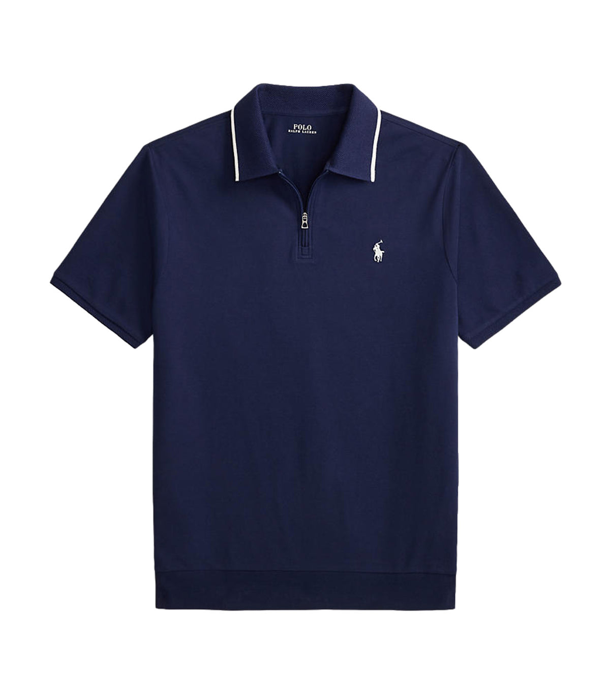 Men's Classic Fit Stretch Mesh Zip Polo Shirt Navy