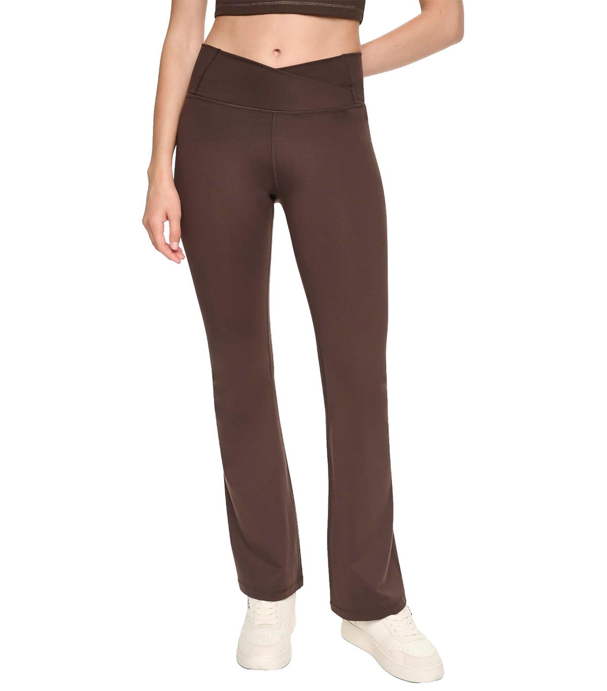 Crossover Front Balance Compression High Waist Flare Pant Espresso