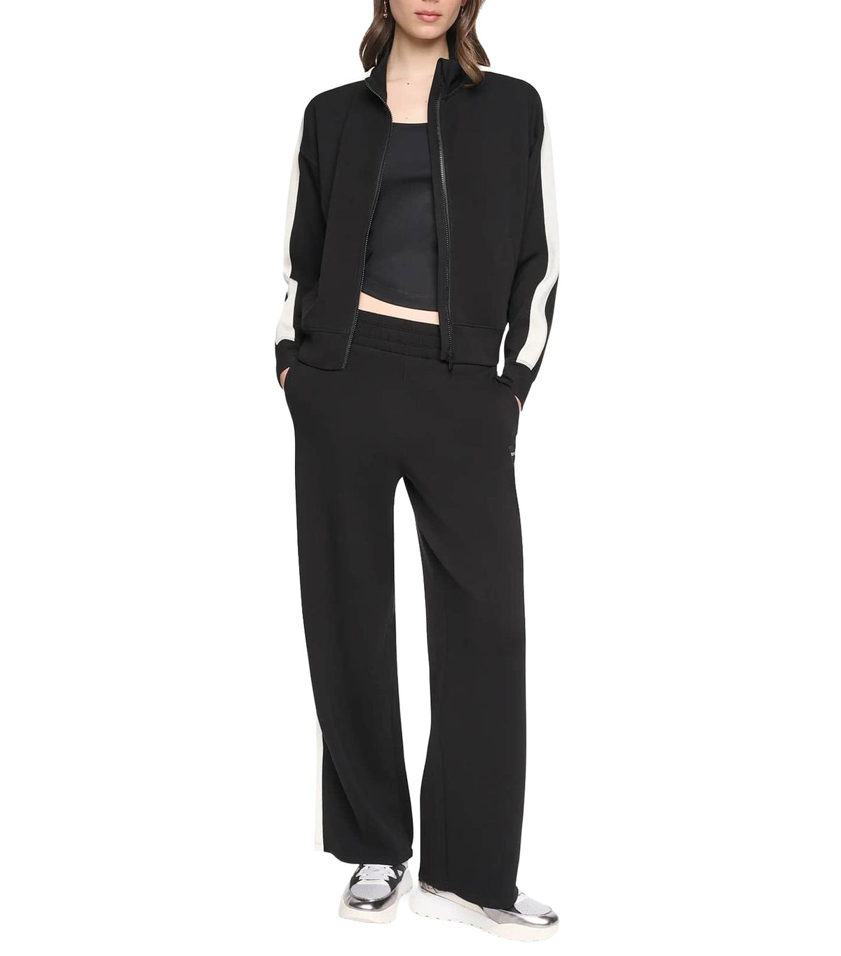 High Rise Modified Wide-Leg Pant With Side Stripe Black/Eggnog