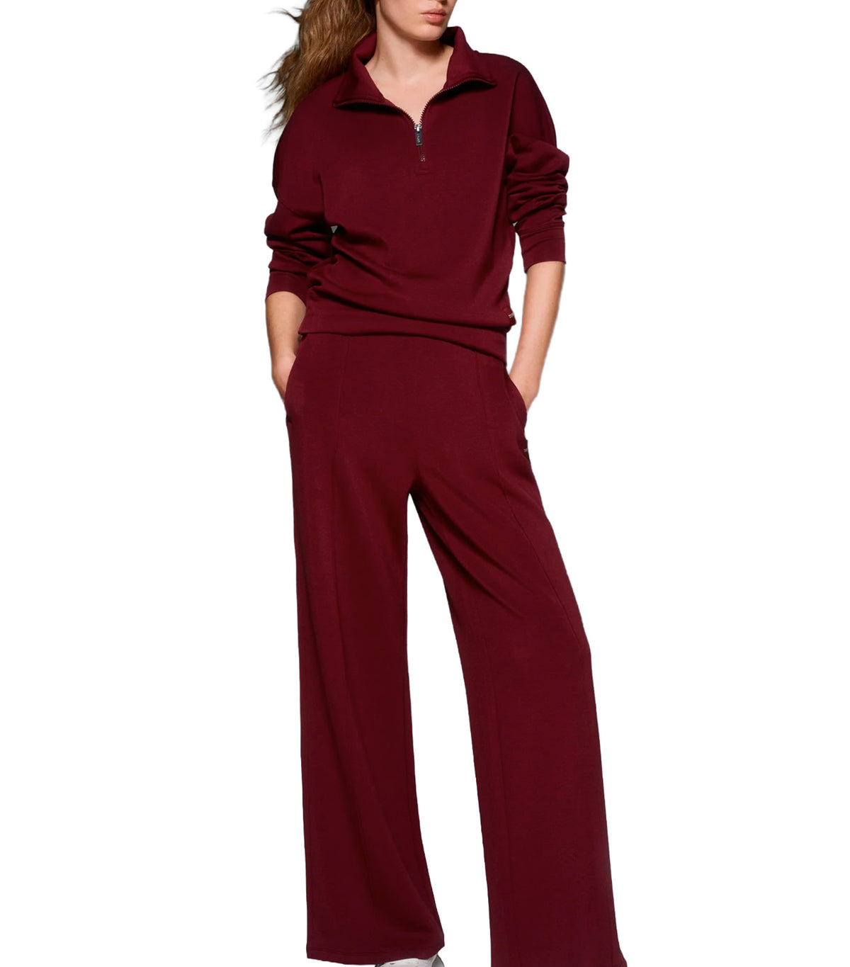 Mock Neck Half Zip Pullover Claret