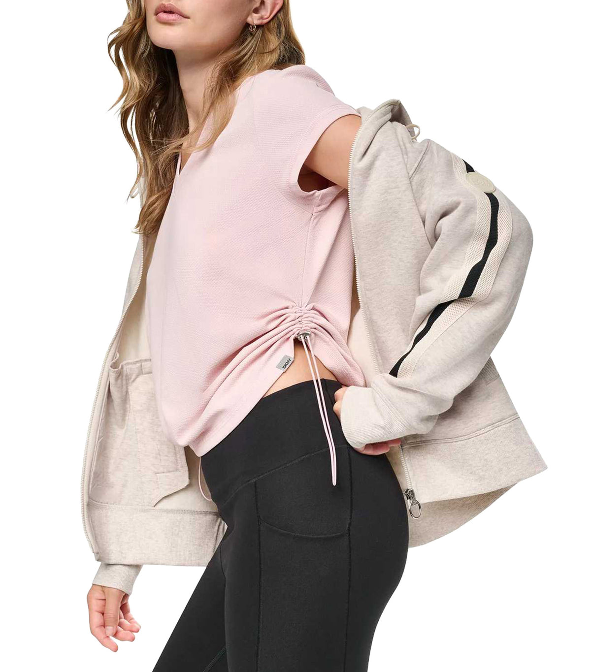 Short Sleeve Tech Tee with Ruched Side Seams Blush Pink