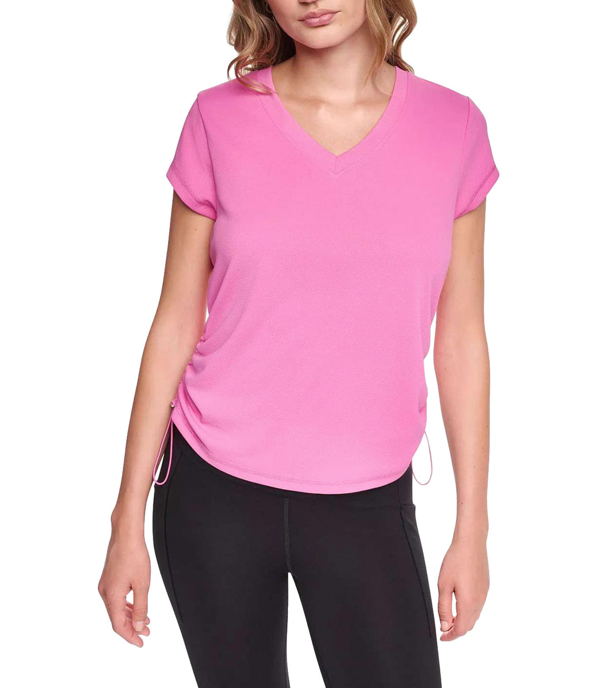 Short Sleeve Tech Tee with Ruched Side Seams Taffy