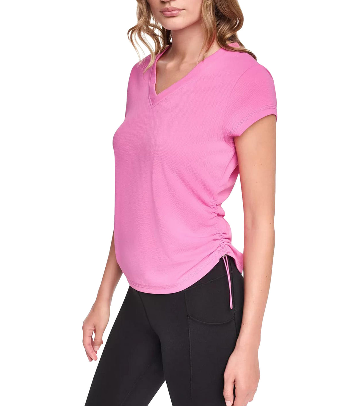 Short Sleeve Tech Tee with Ruched Side Seams Taffy