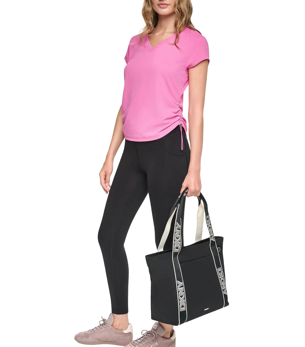 Short Sleeve Tech Tee with Ruched Side Seams Taffy