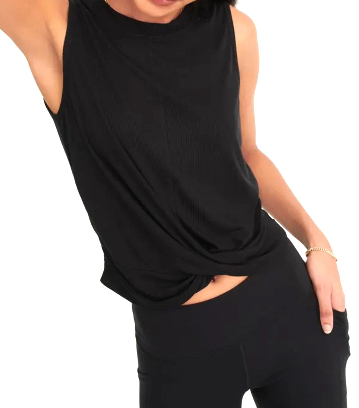 Rib Twist Front Tank Black