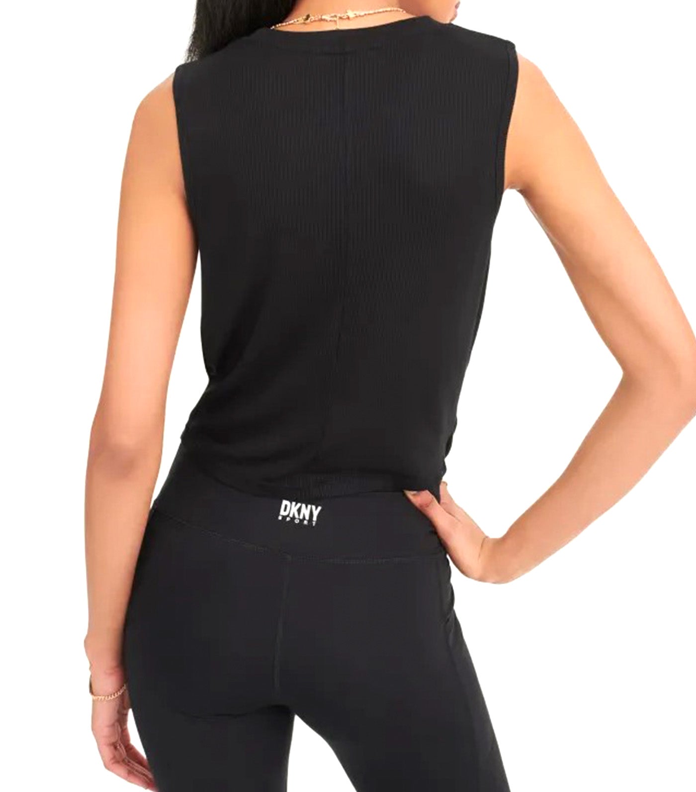 Rib Twist Front Tank Black