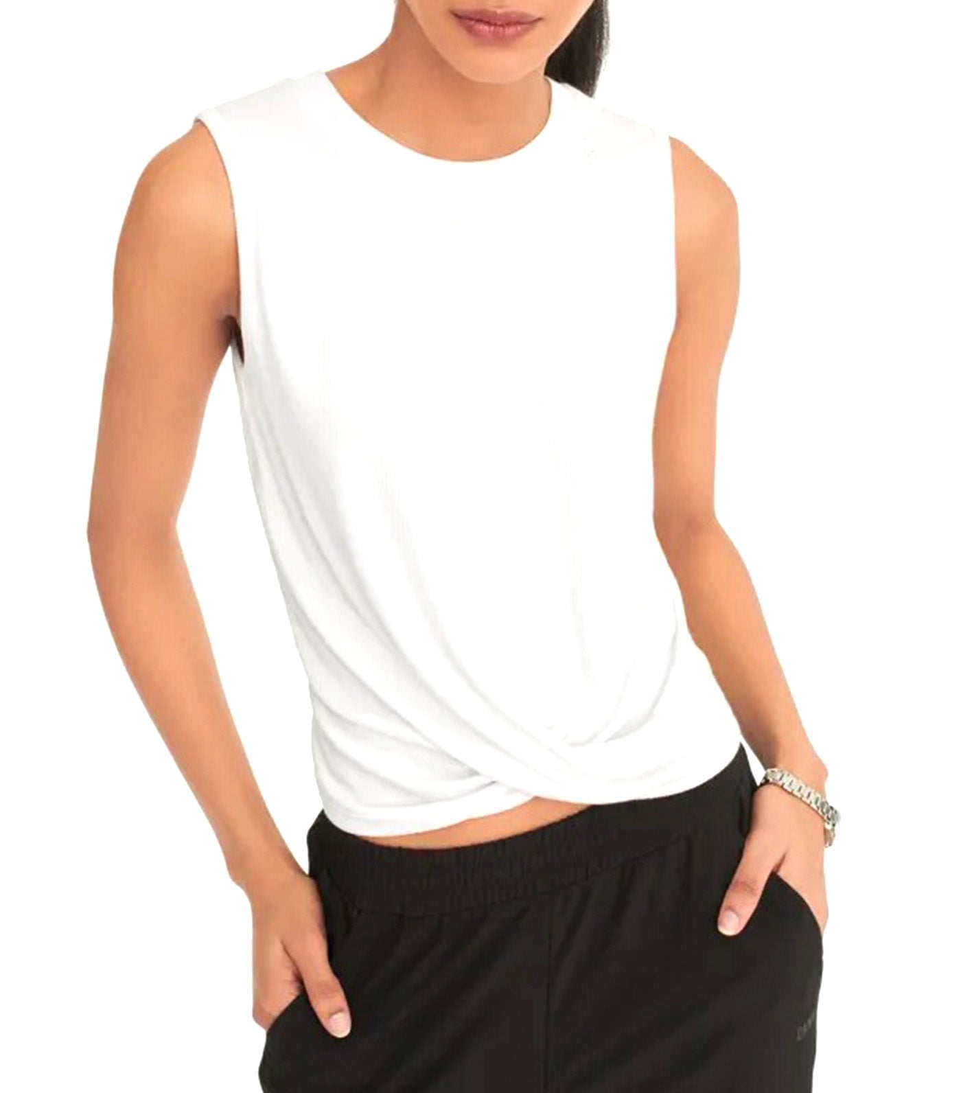 Rib Twist Front Tank White