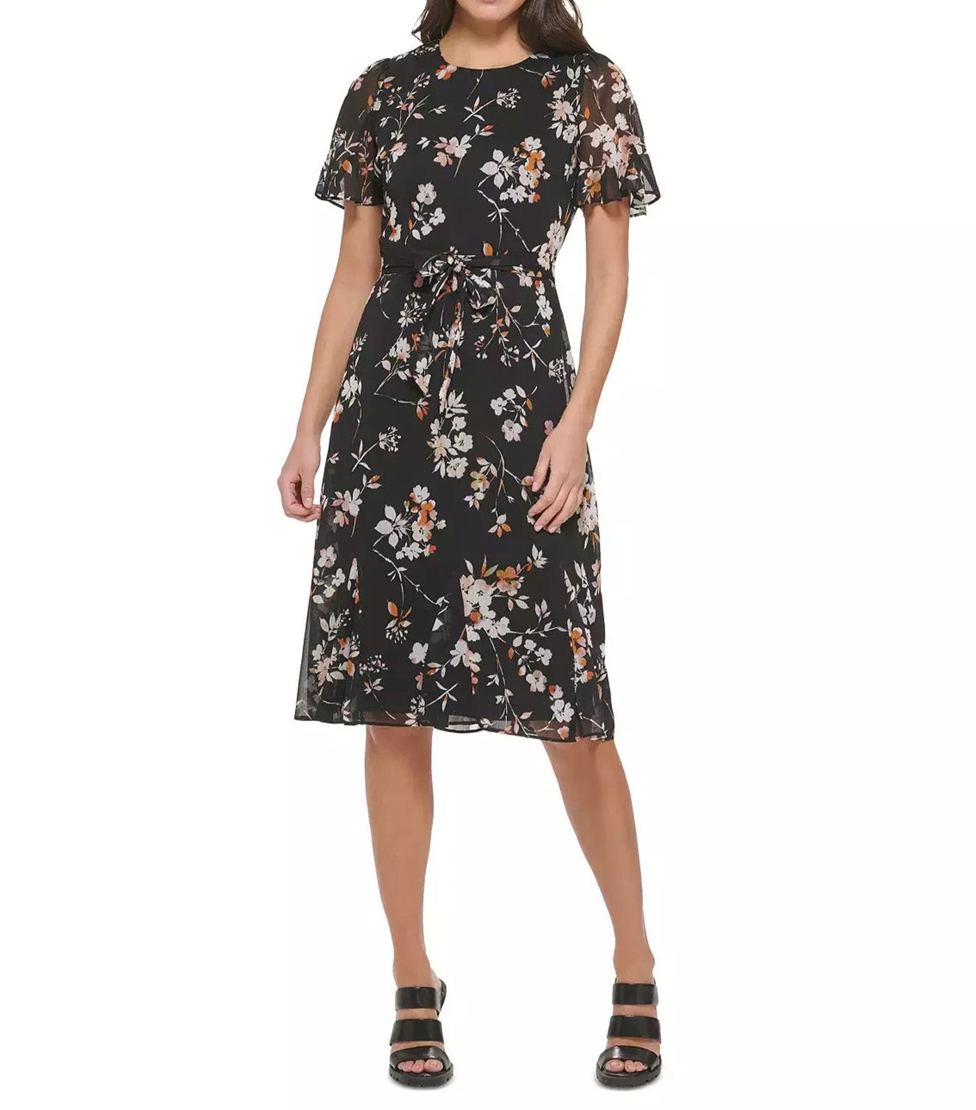 Godet Sleeve and Skirt Midi Black Multi
