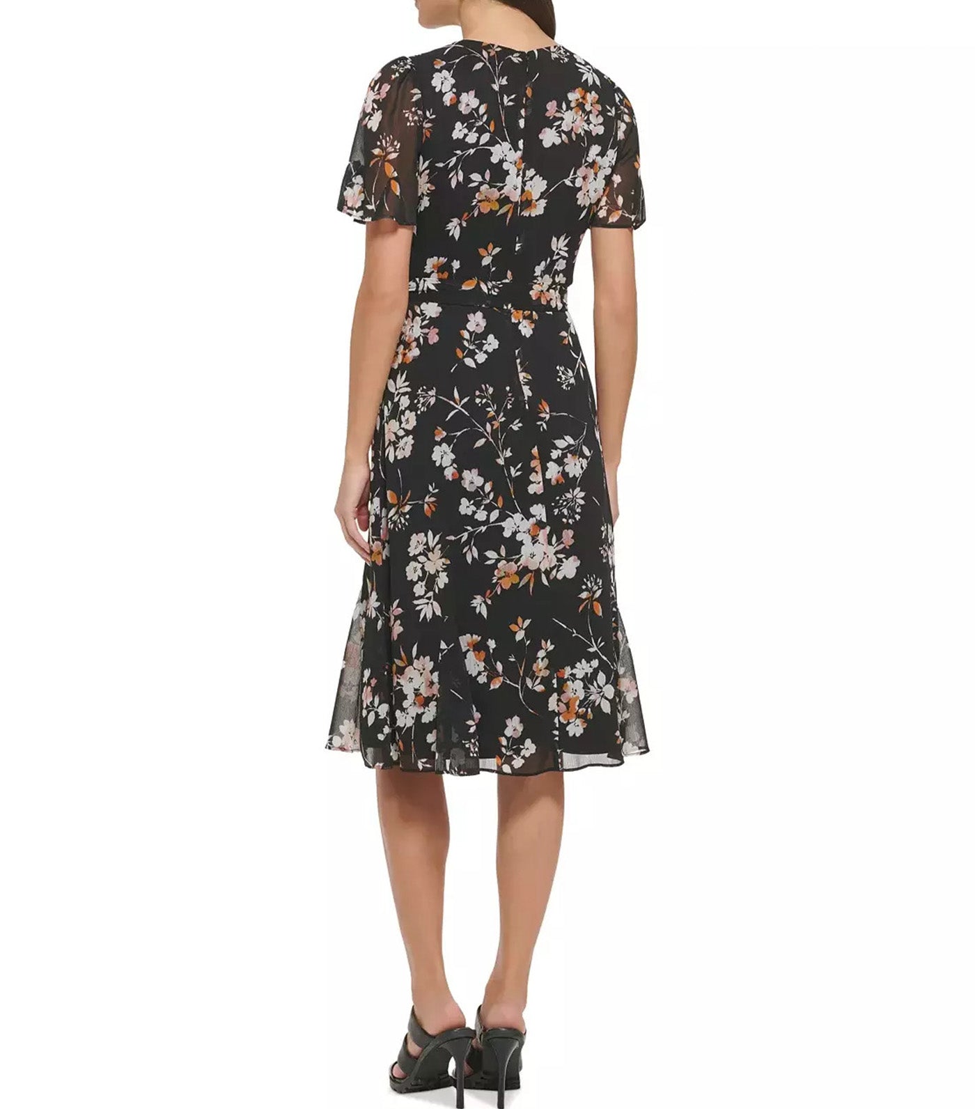 Godet Sleeve and Skirt Midi Black Multi