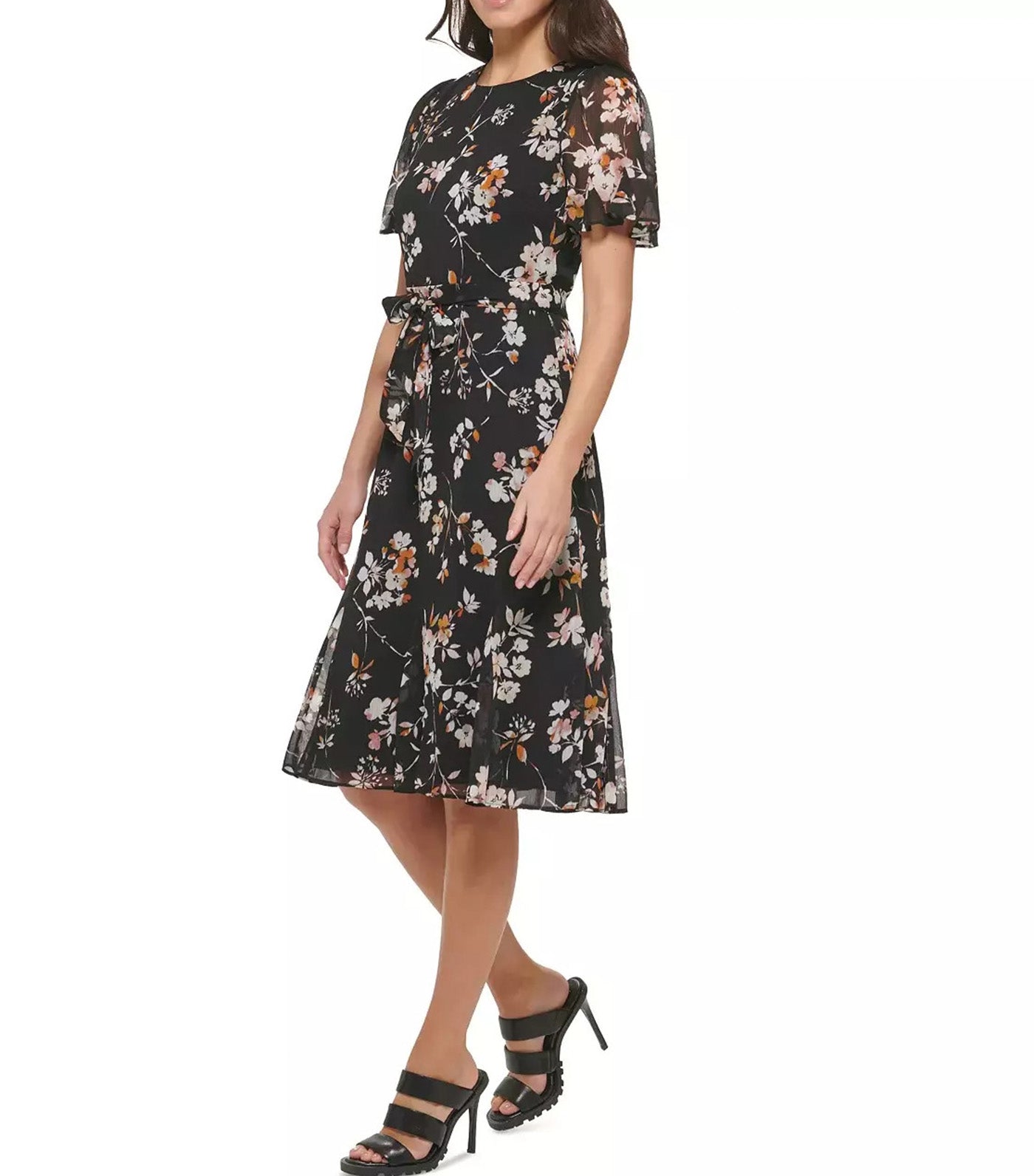 Godet Sleeve and Skirt Midi Black Multi