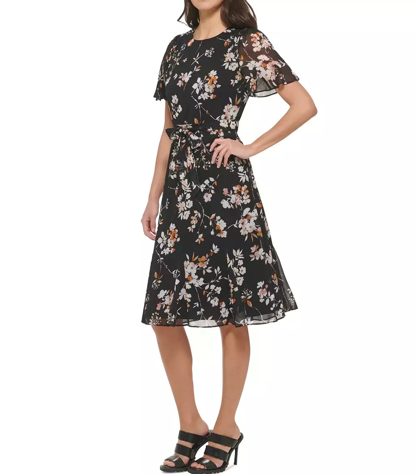 Godet Sleeve and Skirt Midi Black Multi