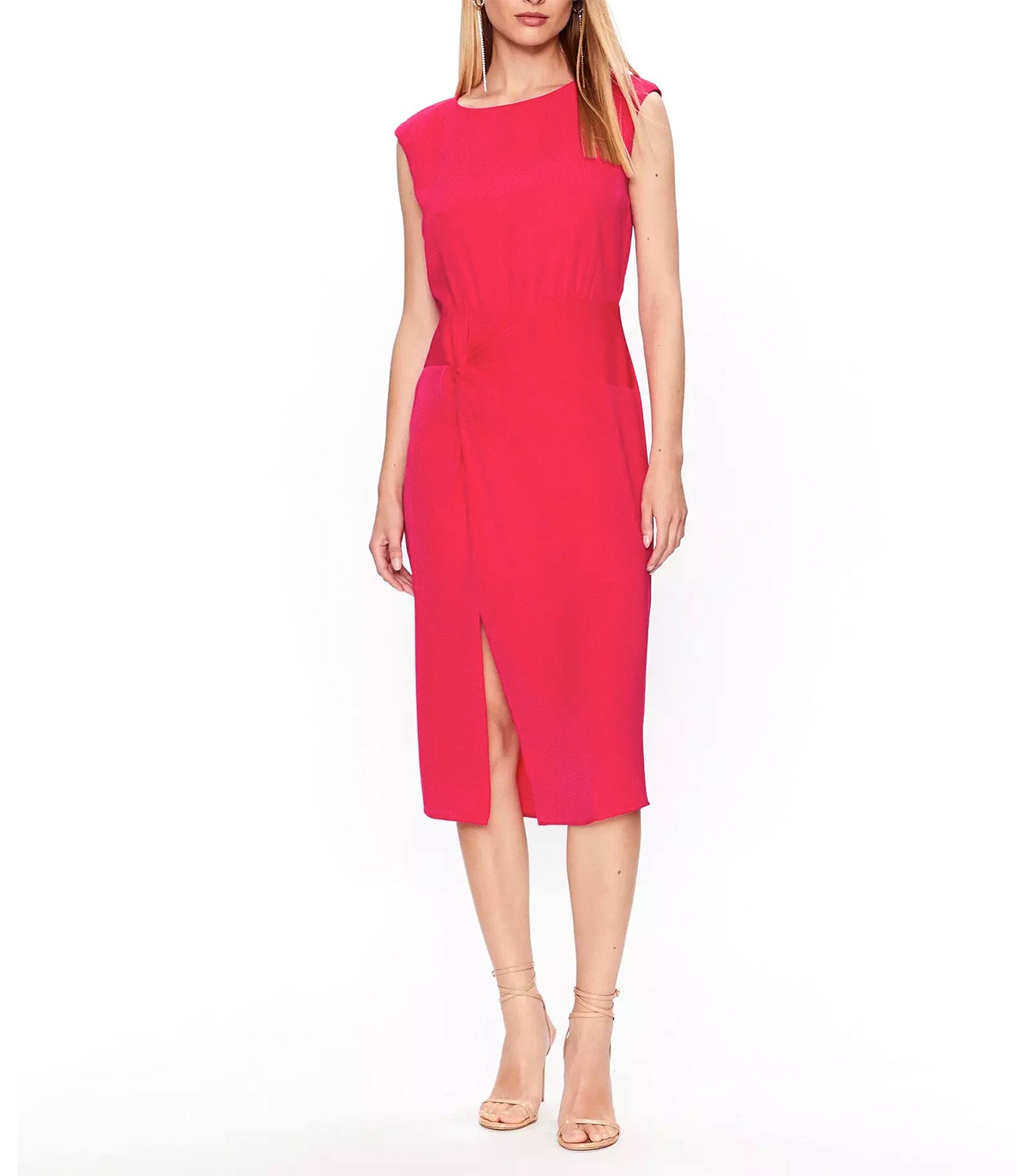 Sleeveless Drop Shoulder Twisted Waistline Skirt Pink