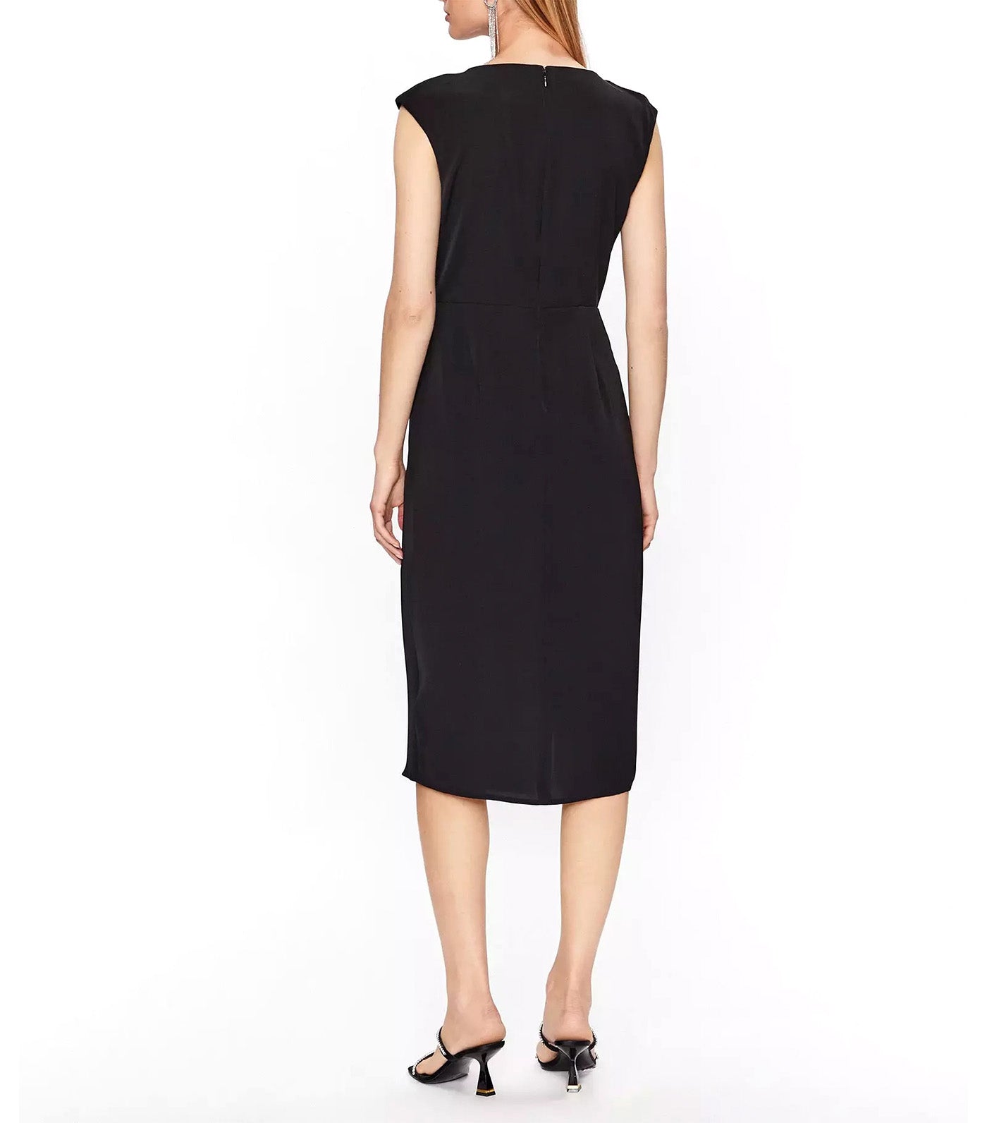 Sleeveless Drop Shoulder Twisted Waistline Skirt Black