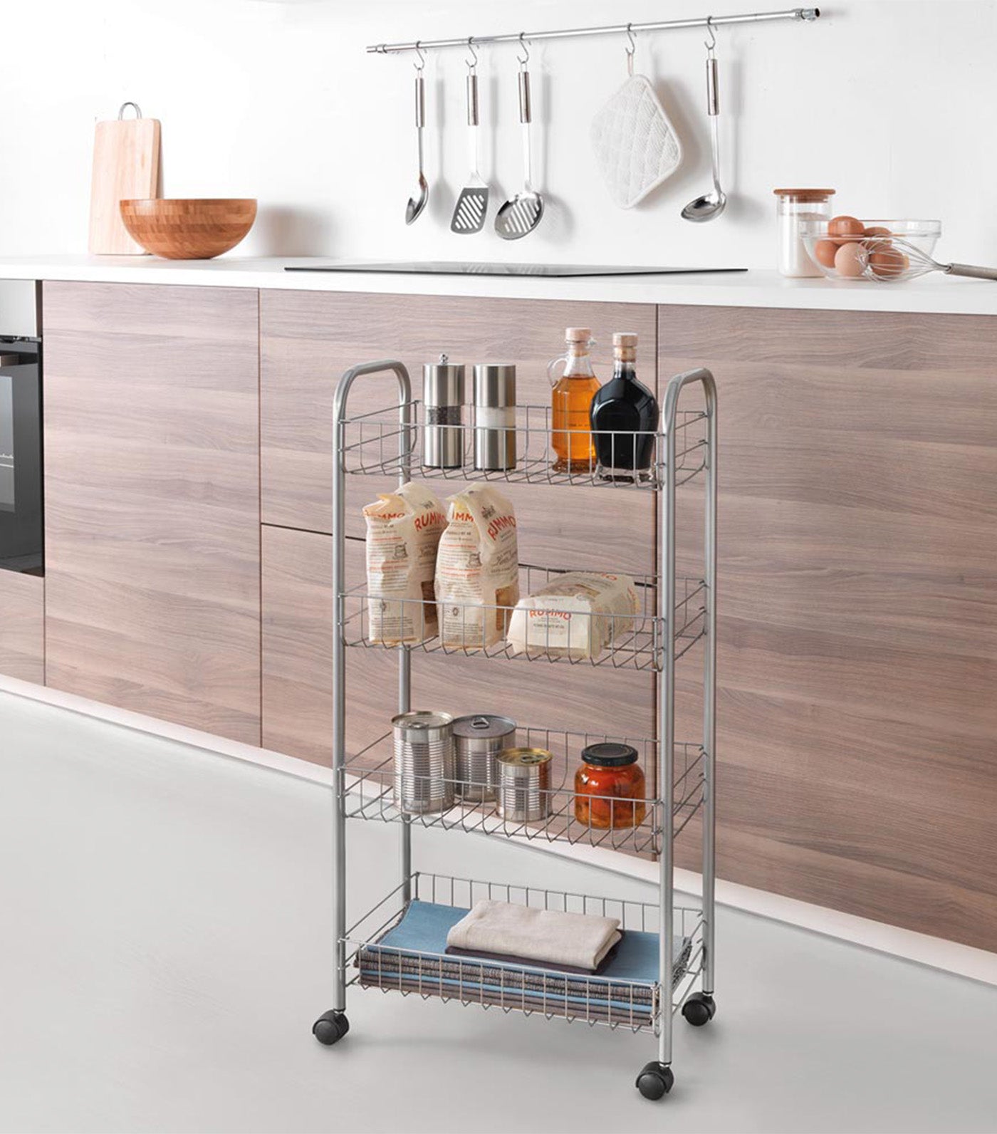 4-Tier Rolling Cart Silver