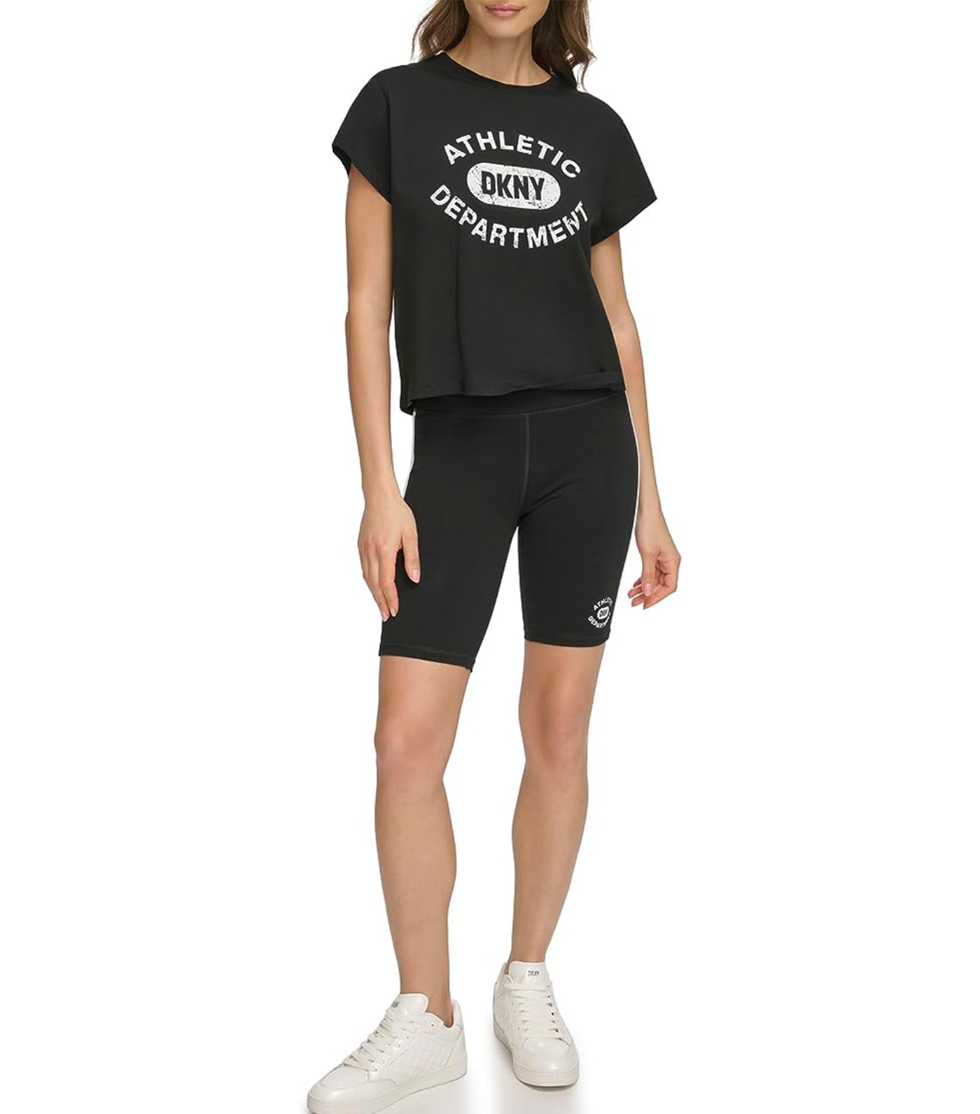 Distressed Varsity Logo Cropped Tee Black
