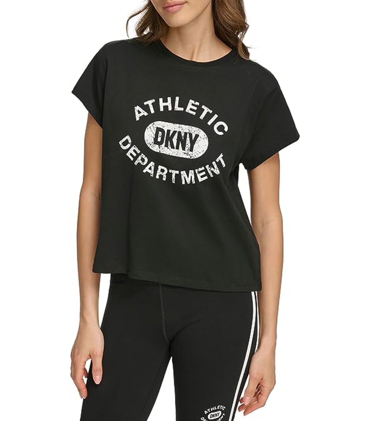 Distressed Varsity Logo Cropped Tee Black