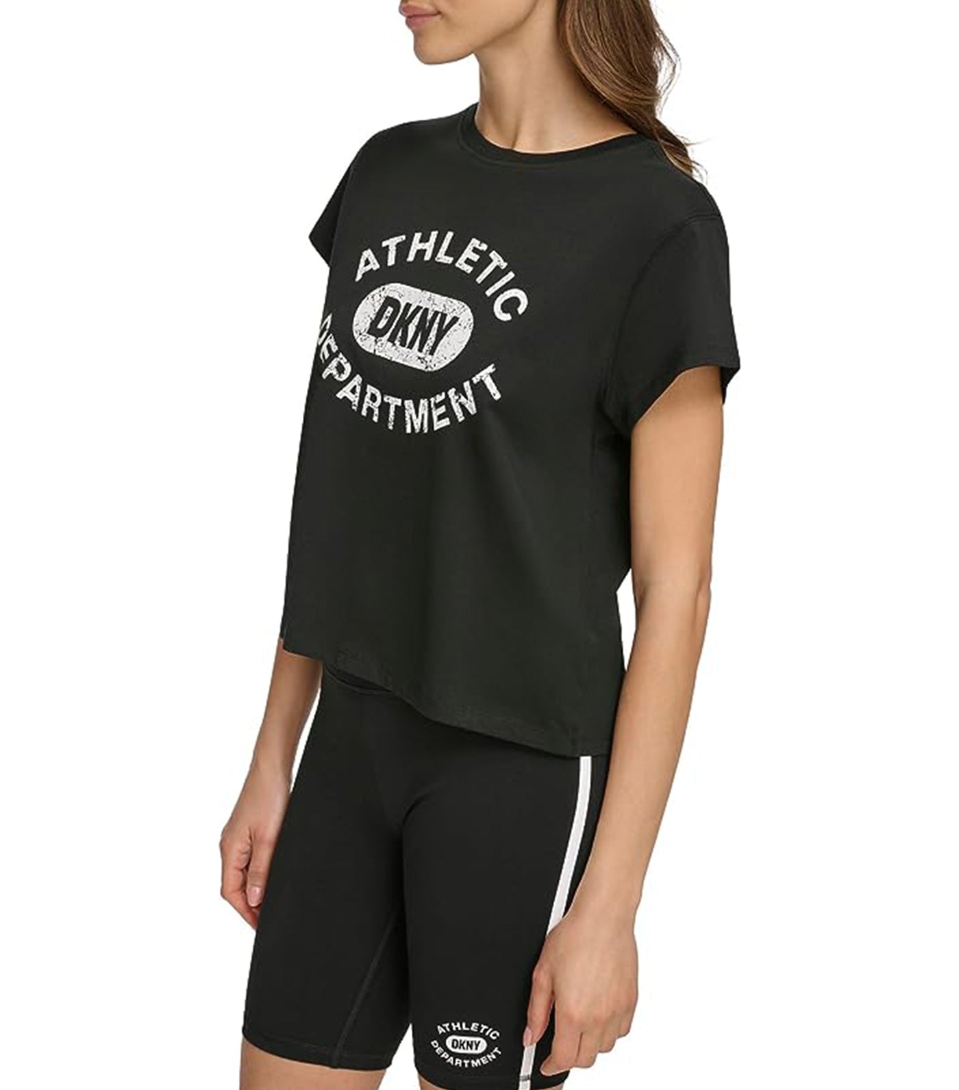 Distressed Varsity Logo Cropped Tee Black