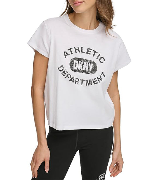 Distressed Varsity Logo Cropped Tee White