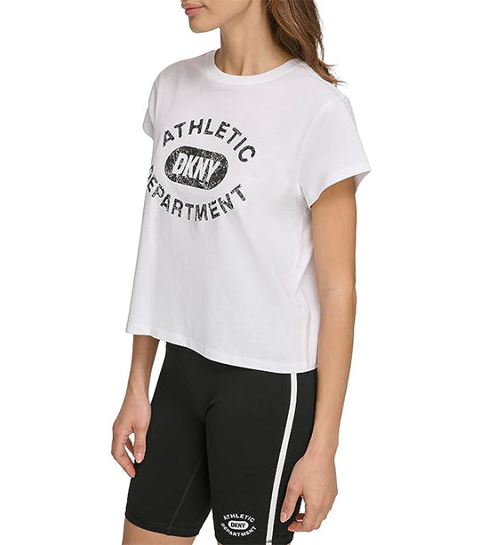 Distressed Varsity Logo Cropped Tee White
