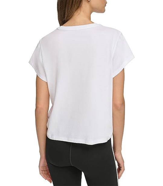 Distressed Varsity Logo Cropped Tee White