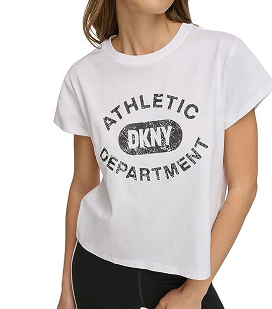 Distressed Varsity Logo Cropped Tee White
