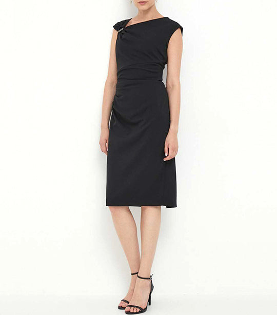 Asymmetrical Ruched Side Dress Black