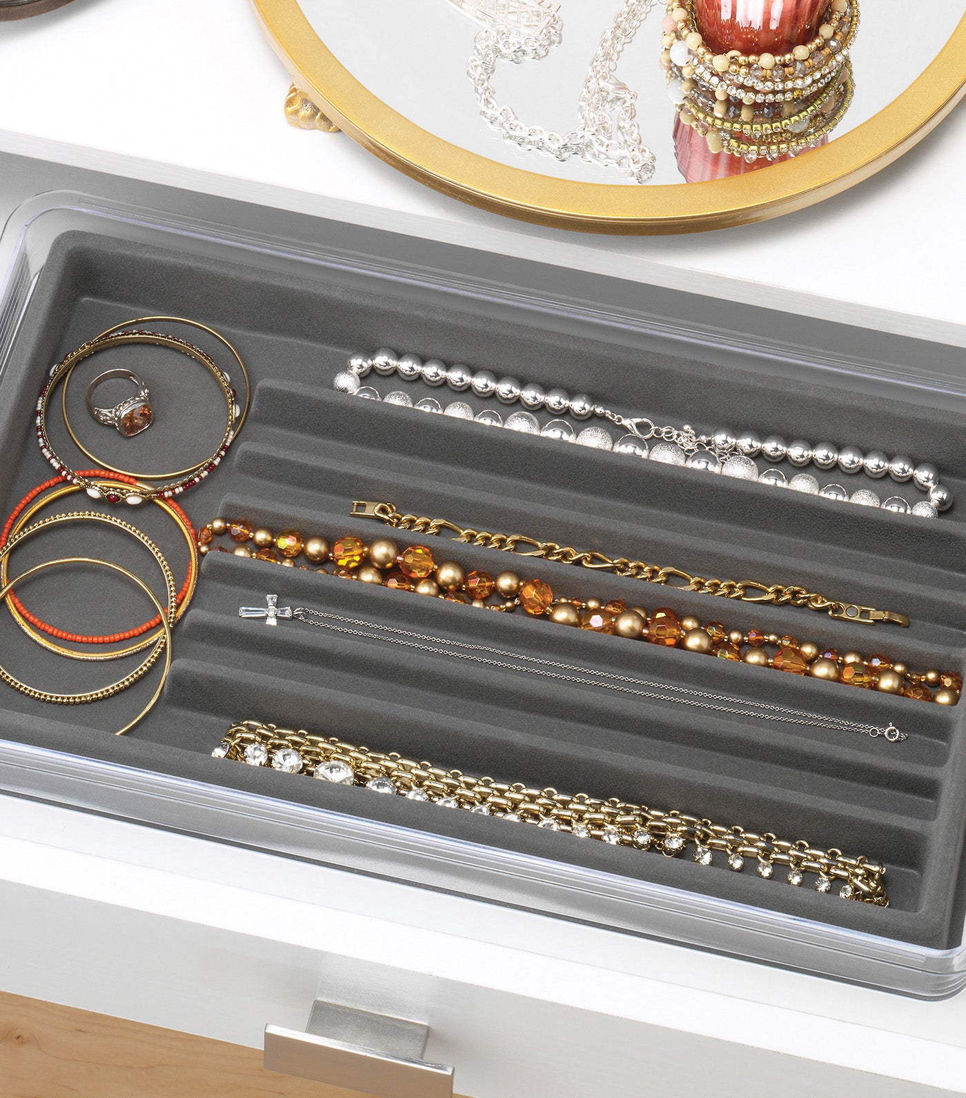 Stackable 7 Section Jewelry Trays Gray