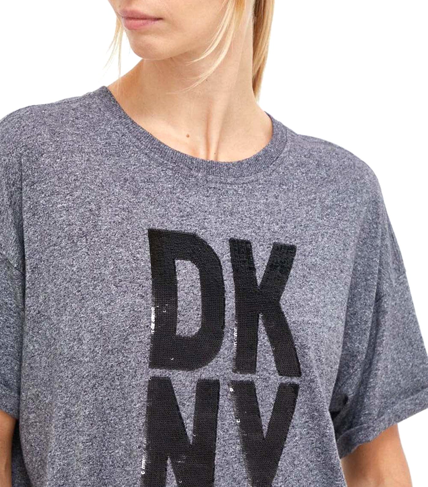 Stacked Sequin Logo Legging Tee Black Heather