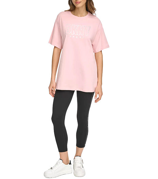 3D Glitter Outline Logo Legging Tee Rosewater/Silver
