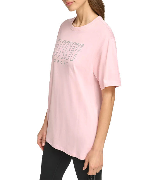 3D Glitter Outline Logo Legging Tee Rosewater/Silver