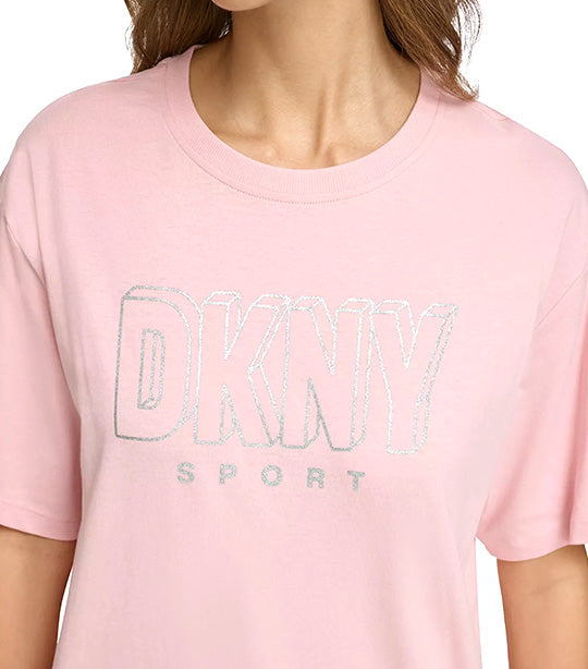 3D Glitter Outline Logo Legging Tee Rosewater/Silver