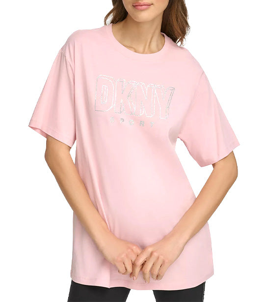 3D Glitter Outline Logo Legging Tee Rosewater/Silver