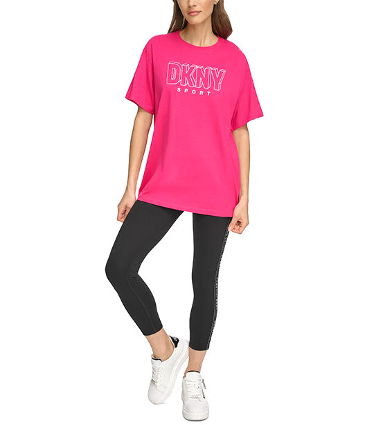 3D Glitter Outline Logo Legging Tee Peacock Pink/Silver