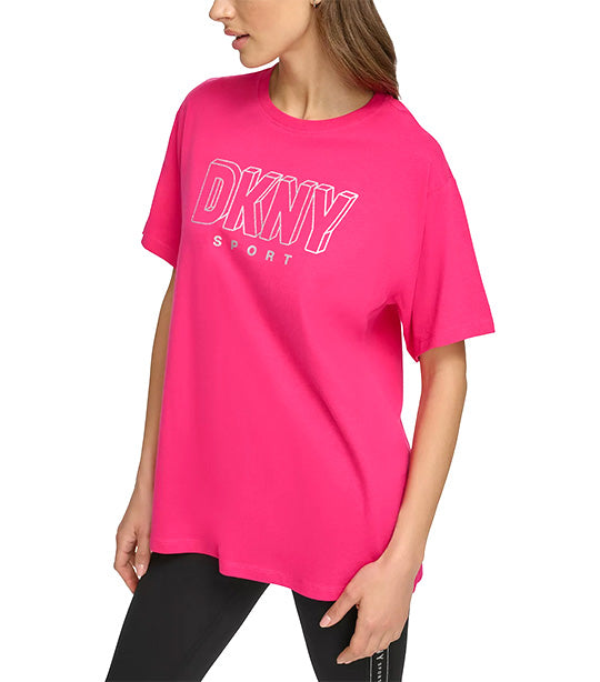 3D Glitter Outline Logo Legging Tee Peacock Pink/Silver