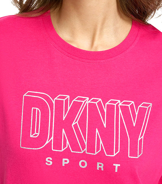 3D Glitter Outline Logo Legging Tee Peacock Pink/Silver