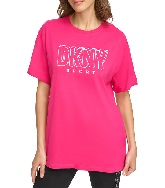 3D Glitter Outline Logo Legging Tee Peacock Pink/Silver