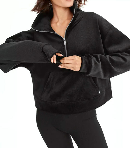 Tech Velour Rib Half Zip Pullover Black